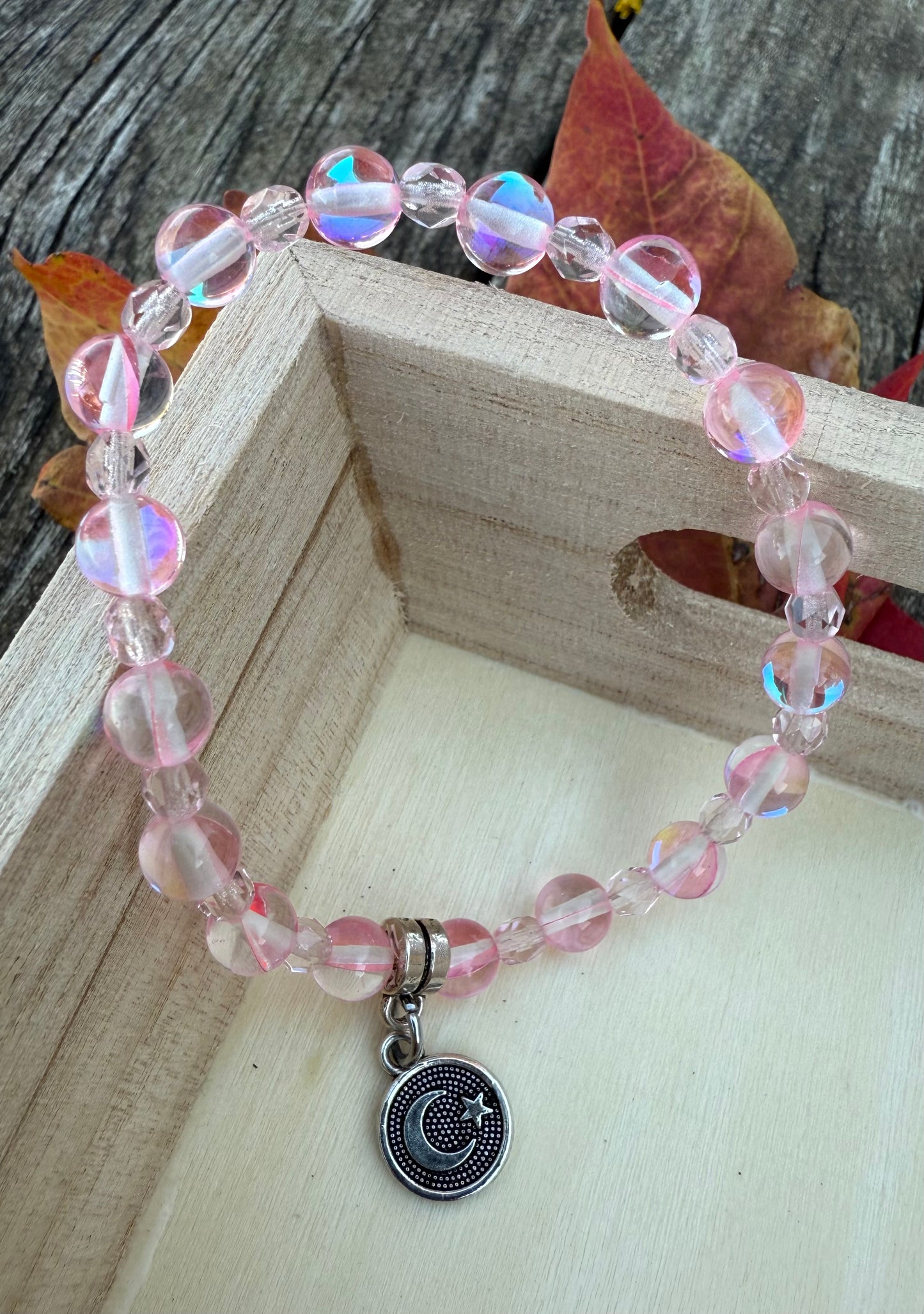 Pink Crystal Quartz & Czech Glass Stretch Bracelet