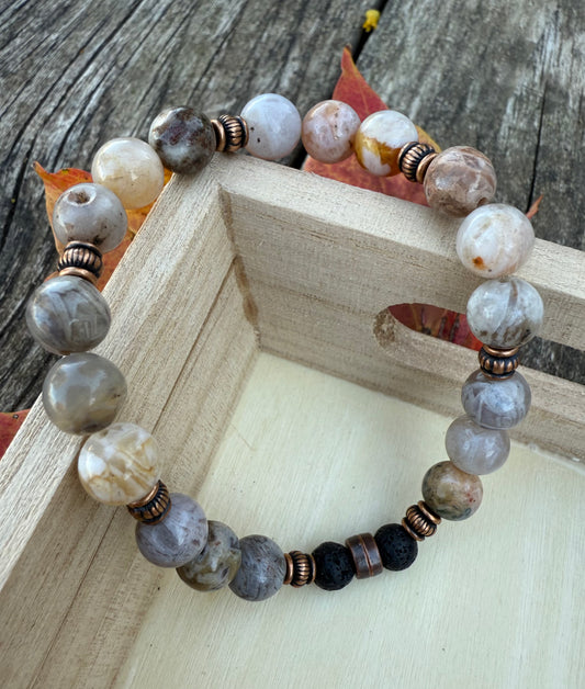 Bamboo Leaf Agate Stretch Bracelet