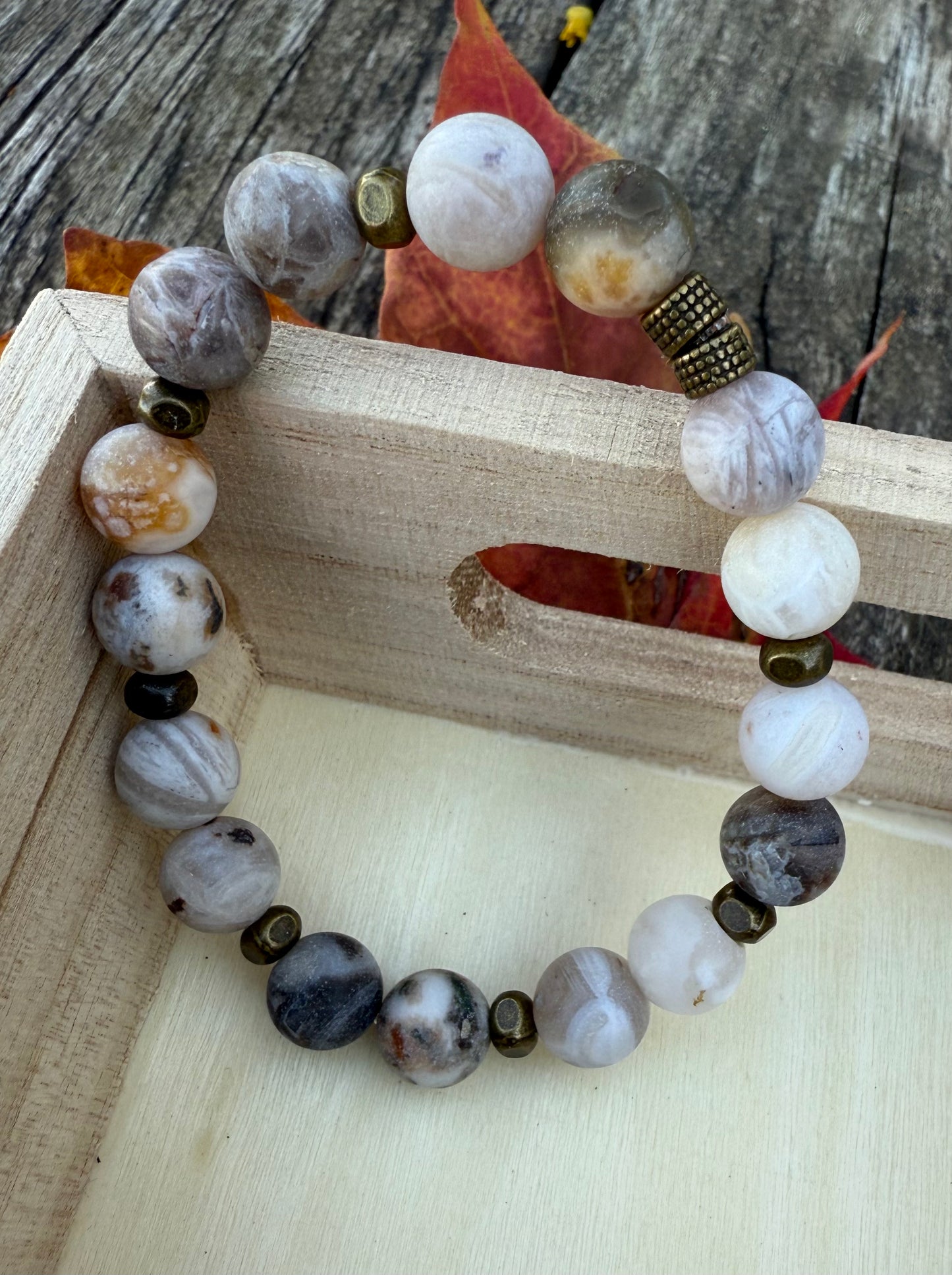 Picasso Jasper with Antique Bronze Accents Stretch Bracelet
