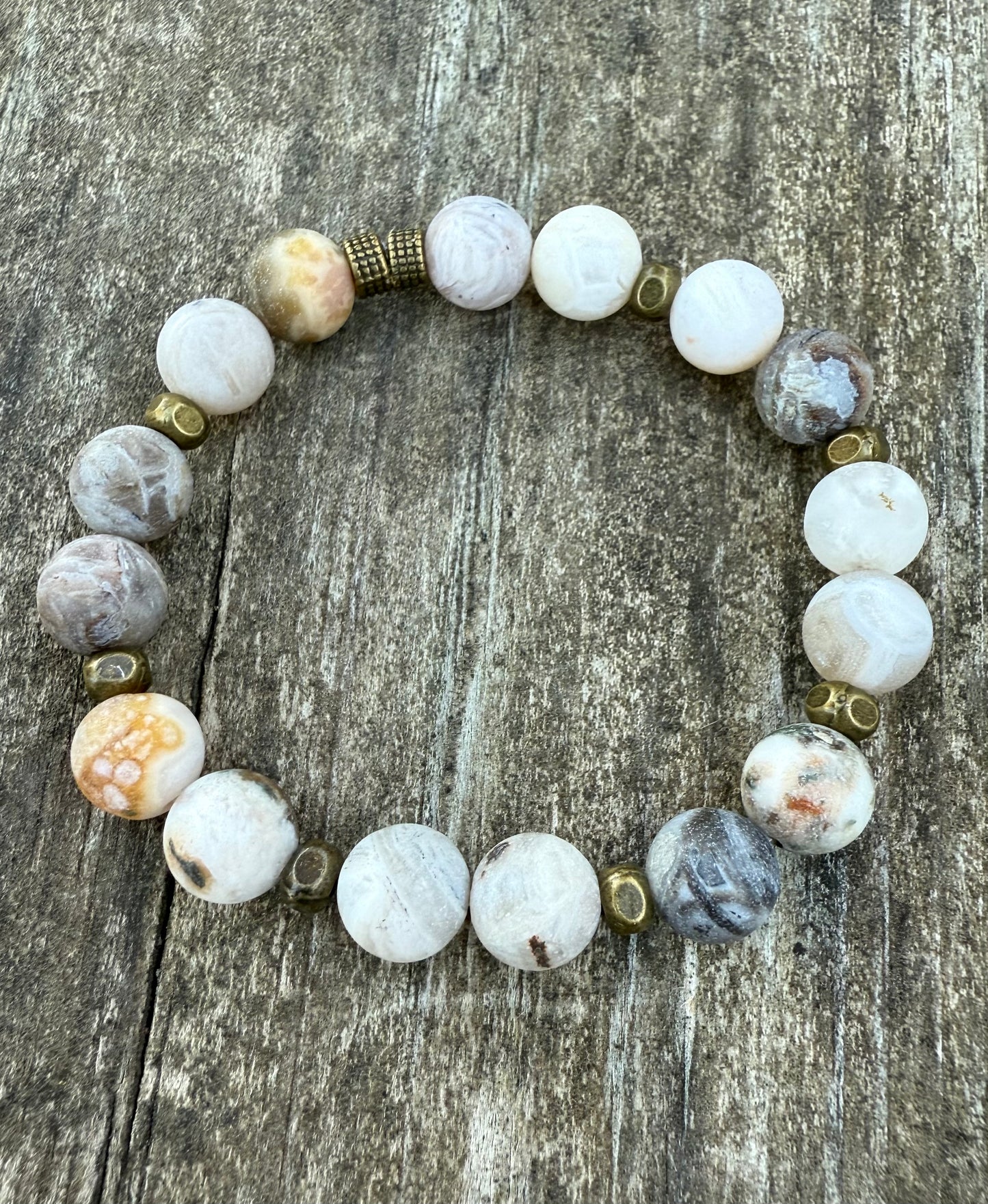 Picasso Jasper with Antique Bronze Accents Stretch Bracelet