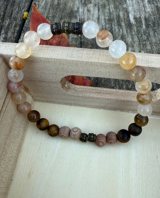 Quartz, Tiger's Eye & Wood Stretch Bracelet