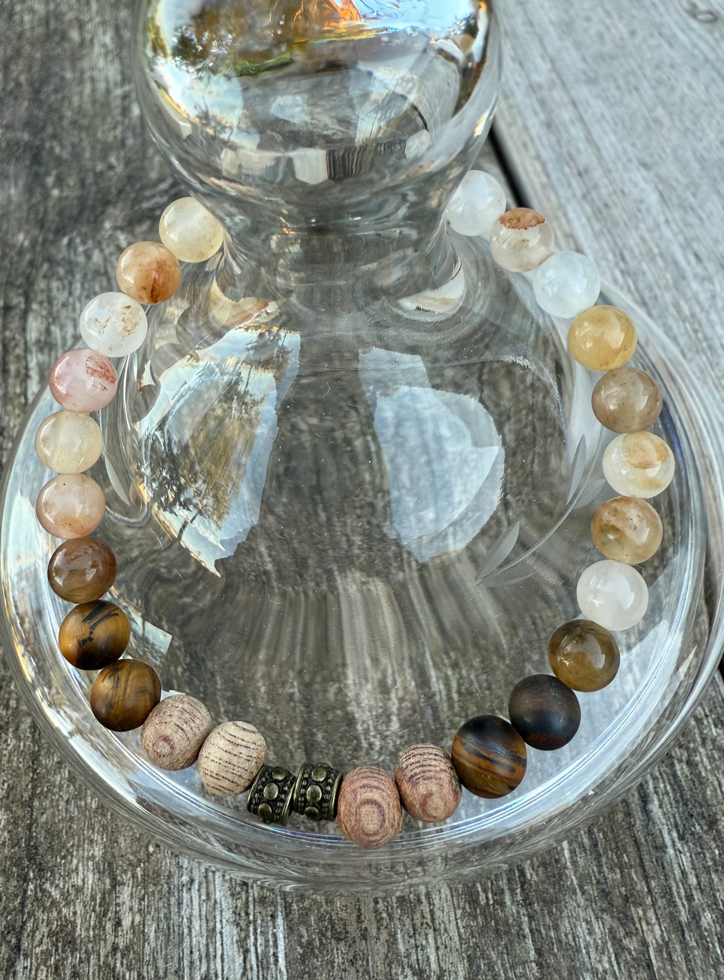 Quartz, Tiger's Eye & Wood Stretch Bracelet