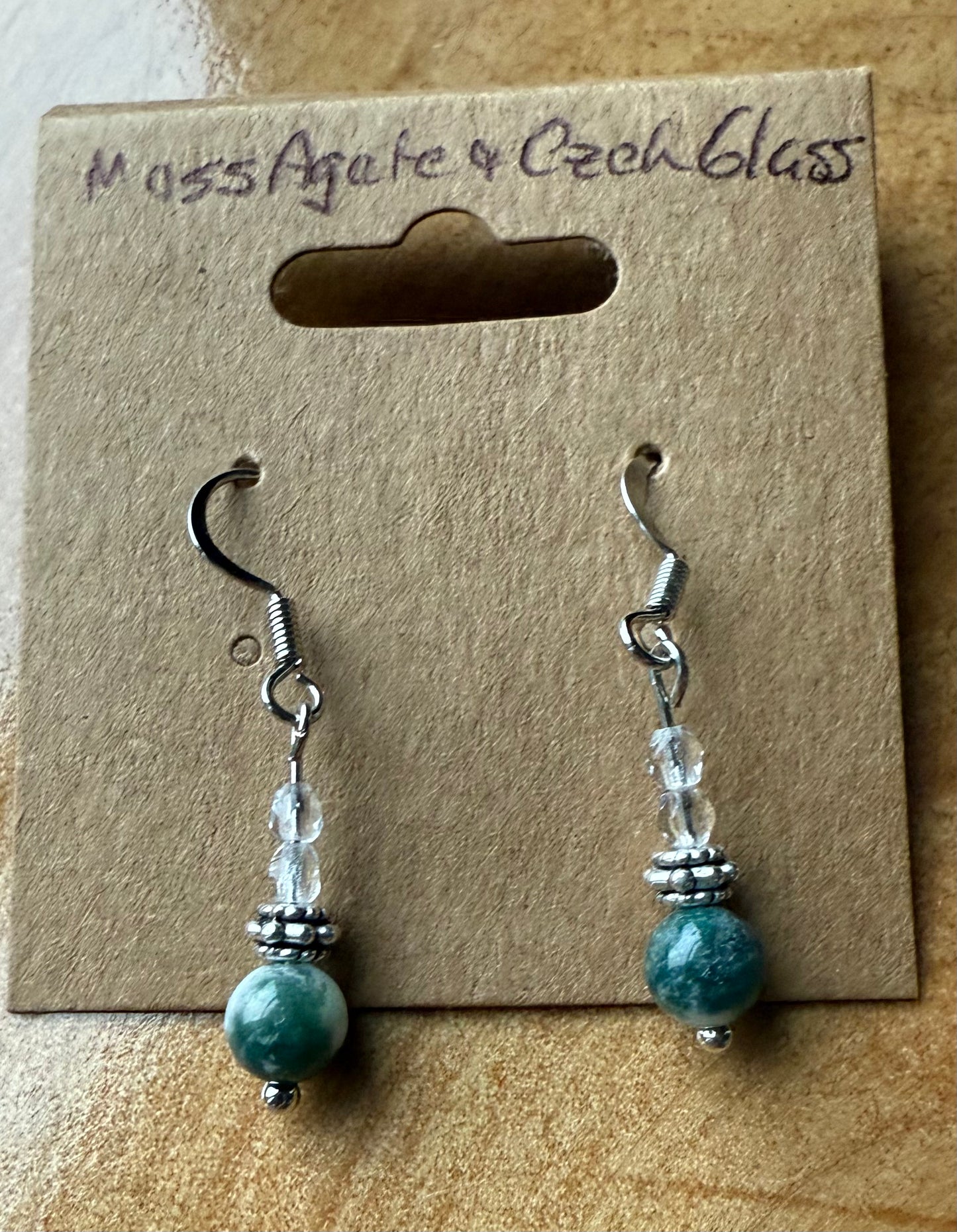 Moss Agate & Czech Glass Earrings
