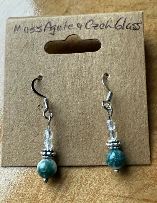Moss Agate & Czech Glass Earrings