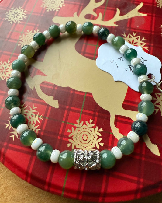 Moss Agate & Miyuki Seed Beads Stretch Bracelet