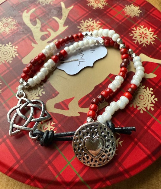 Double-Strand Bracelet with Red & White Miyuki Seed Beads
