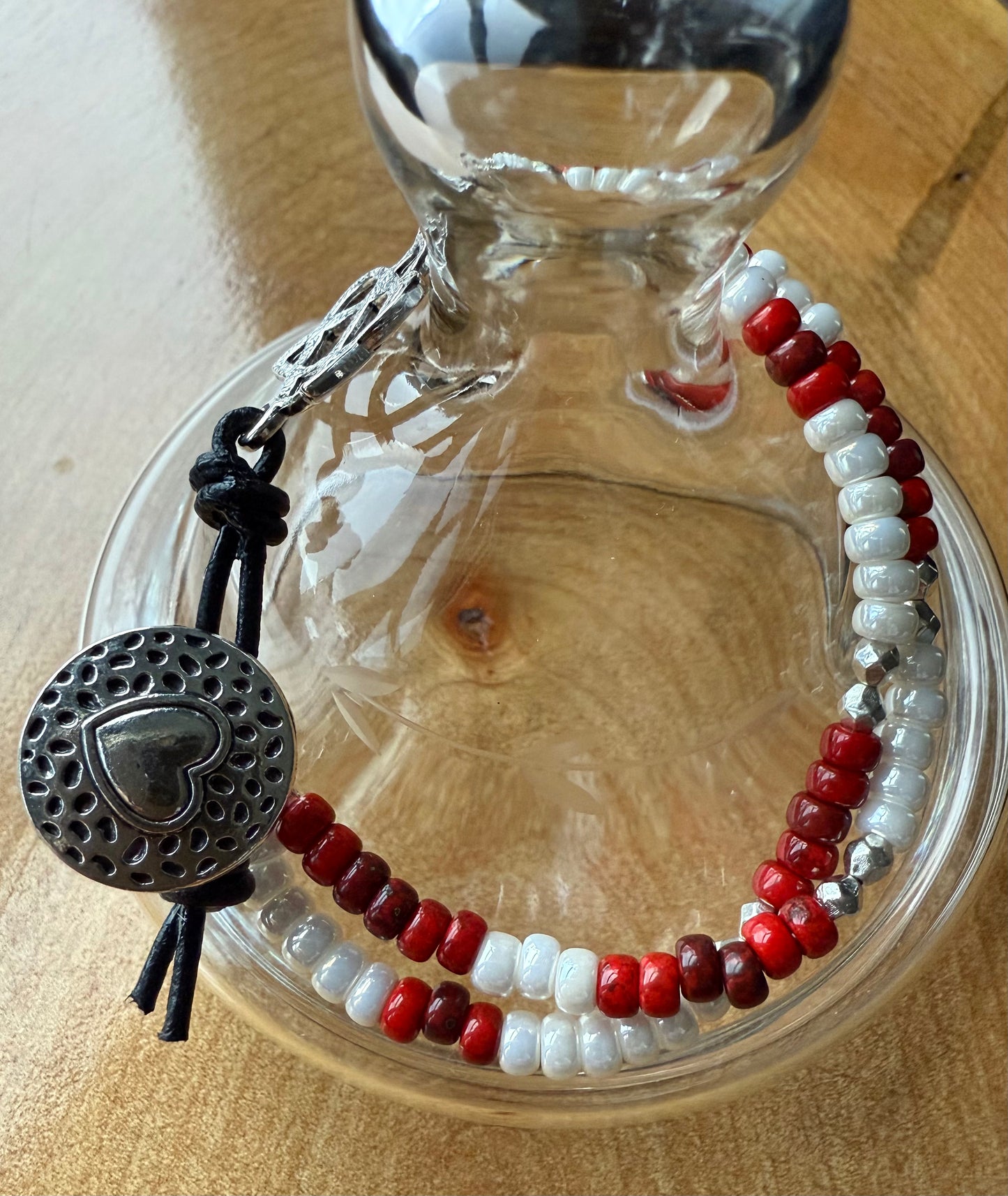 Double-Strand Bracelet with Red & White Miyuki Seed Beads