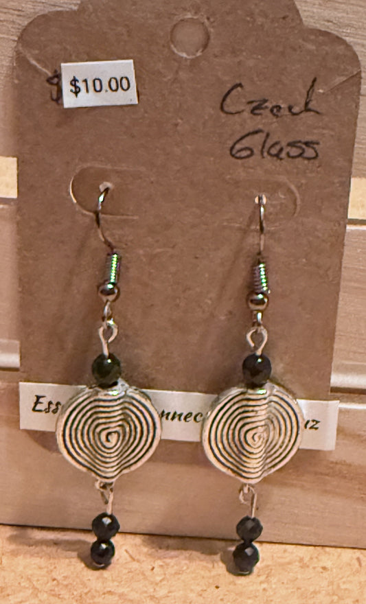 Czech Glass with Silver Focal Beads Earrings