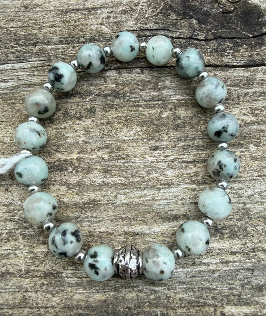 Grey/Green Kiwi Jasper Stretch Bracelet