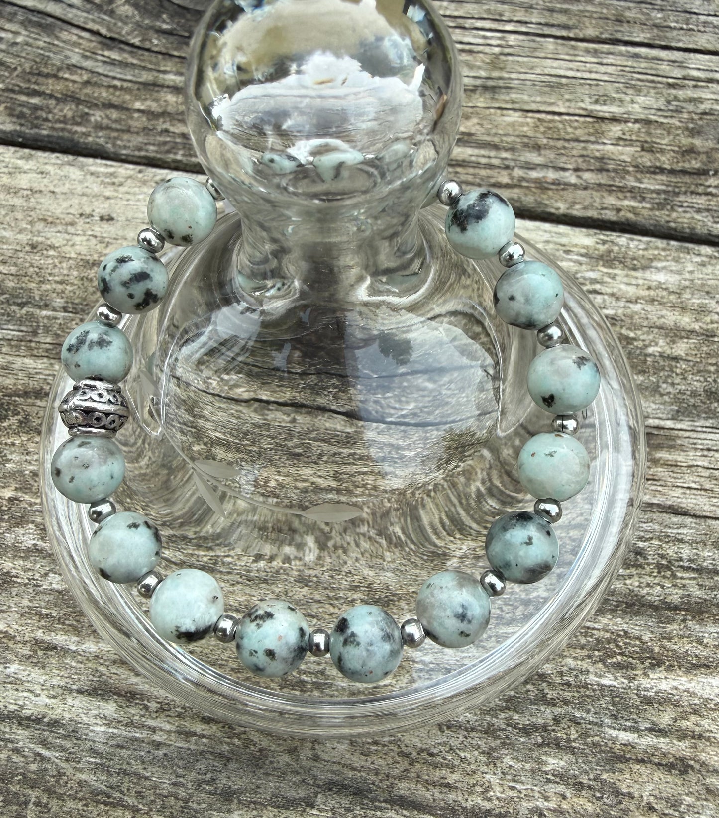 Grey/Green Kiwi Jasper Stretch Bracelet