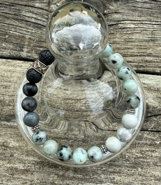 Grey/Green Kiwi Jasper & Black Agate Stretch Bracelet