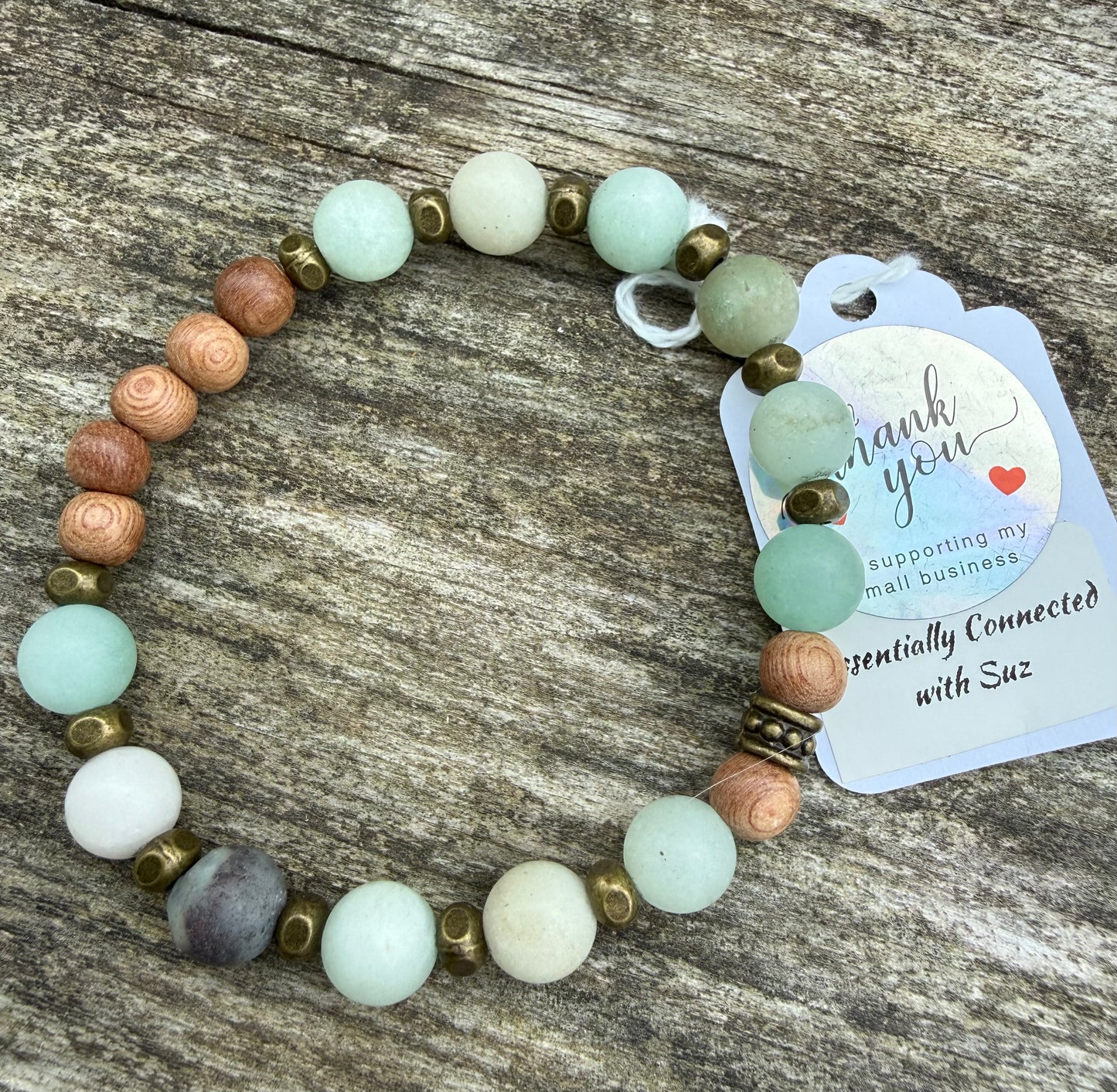 Matte Mixed Amazonite and Wood Beads Stretch Bracelet