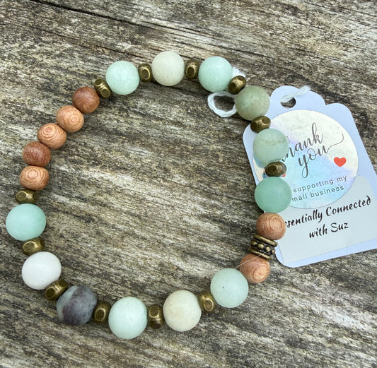 Matte Mixed Amazonite and Wood Beads Stretch Bracelet