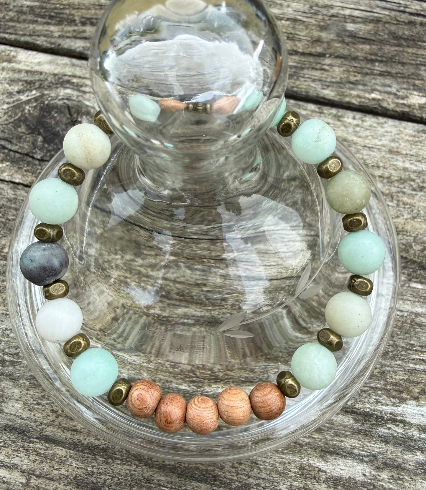 Matte Mixed Amazonite and Wood Beads Stretch Bracelet