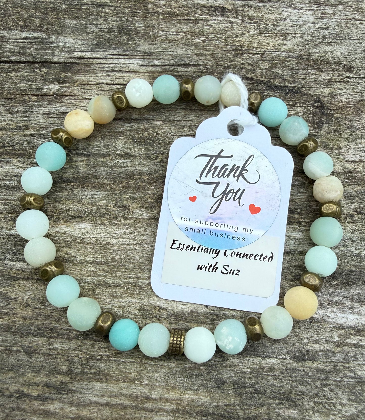 Matte Mixed Amazonite 6mm with Antique Bronze Accents Stretch Bracelet