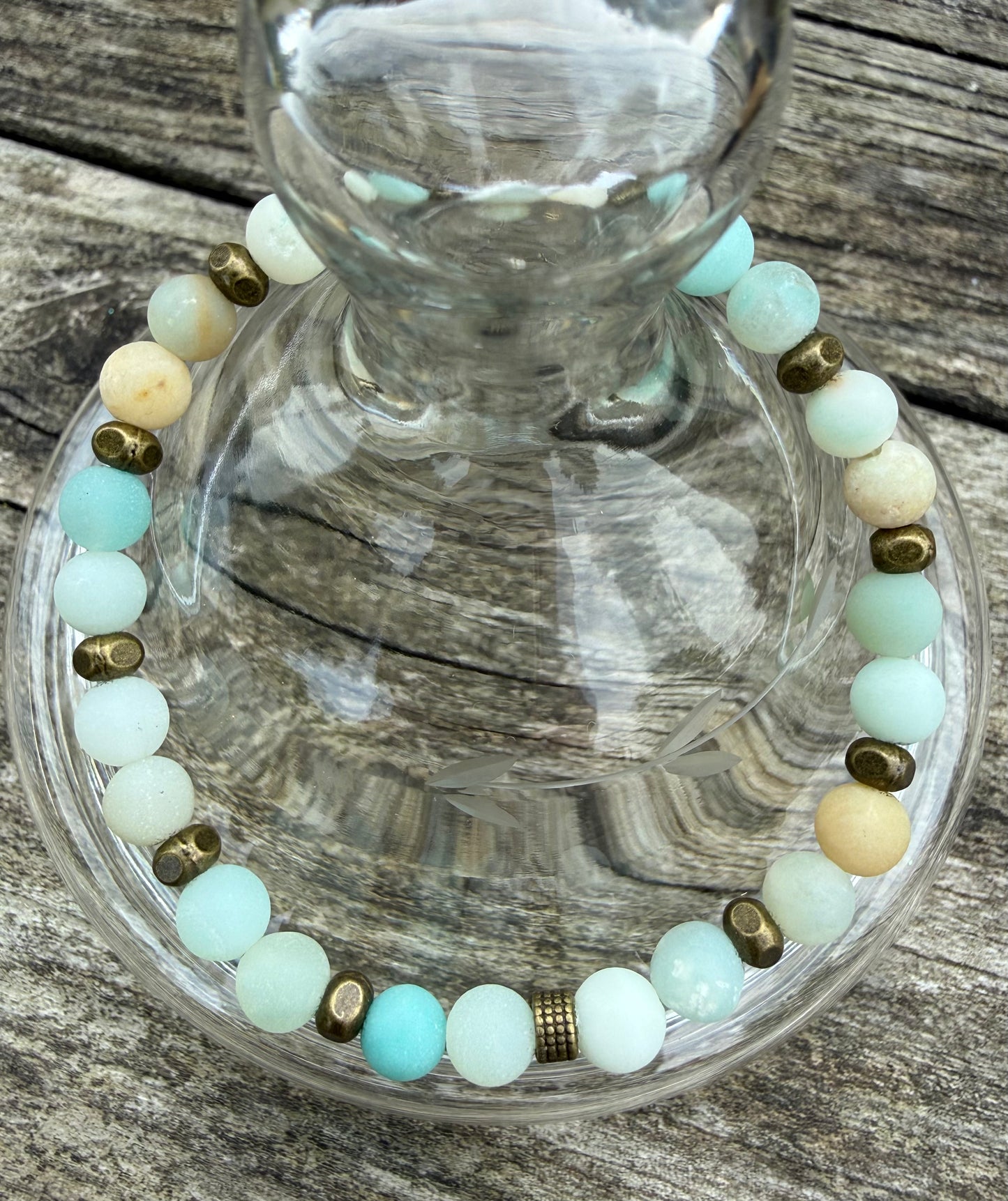 Matte Mixed Amazonite 6mm with Antique Bronze Accents Stretch Bracelet