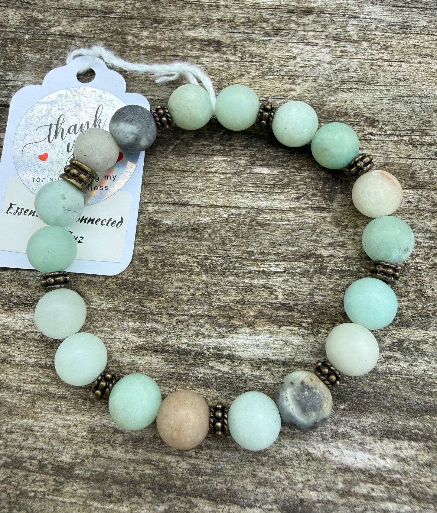 Matte Mixed Amazonite with Antique Bronze Accents Stretch Bracelet