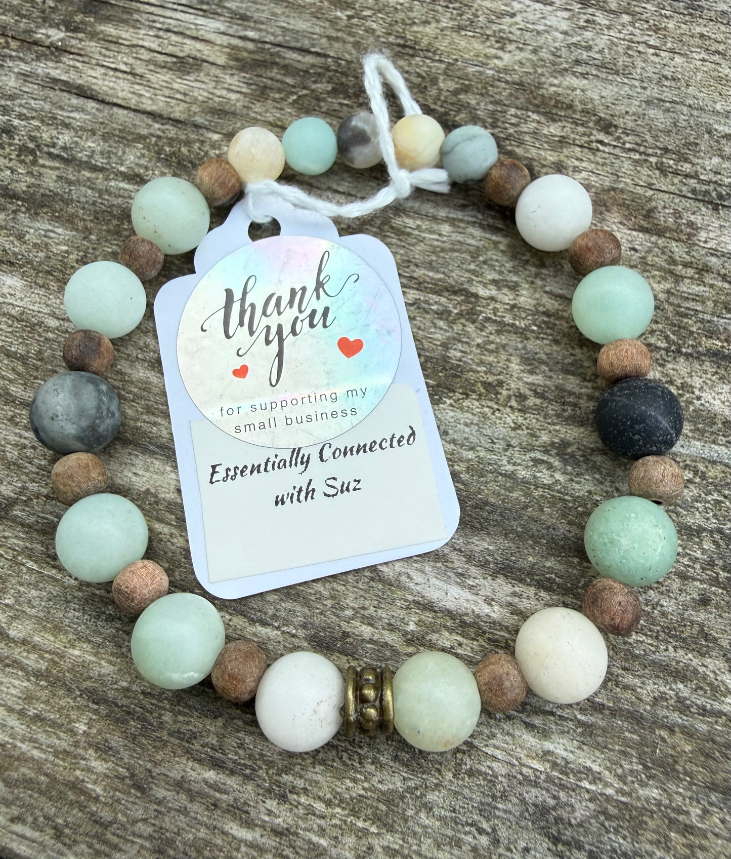 Matte Mixed Amazonite with Wood Beads Stretch Bracelet