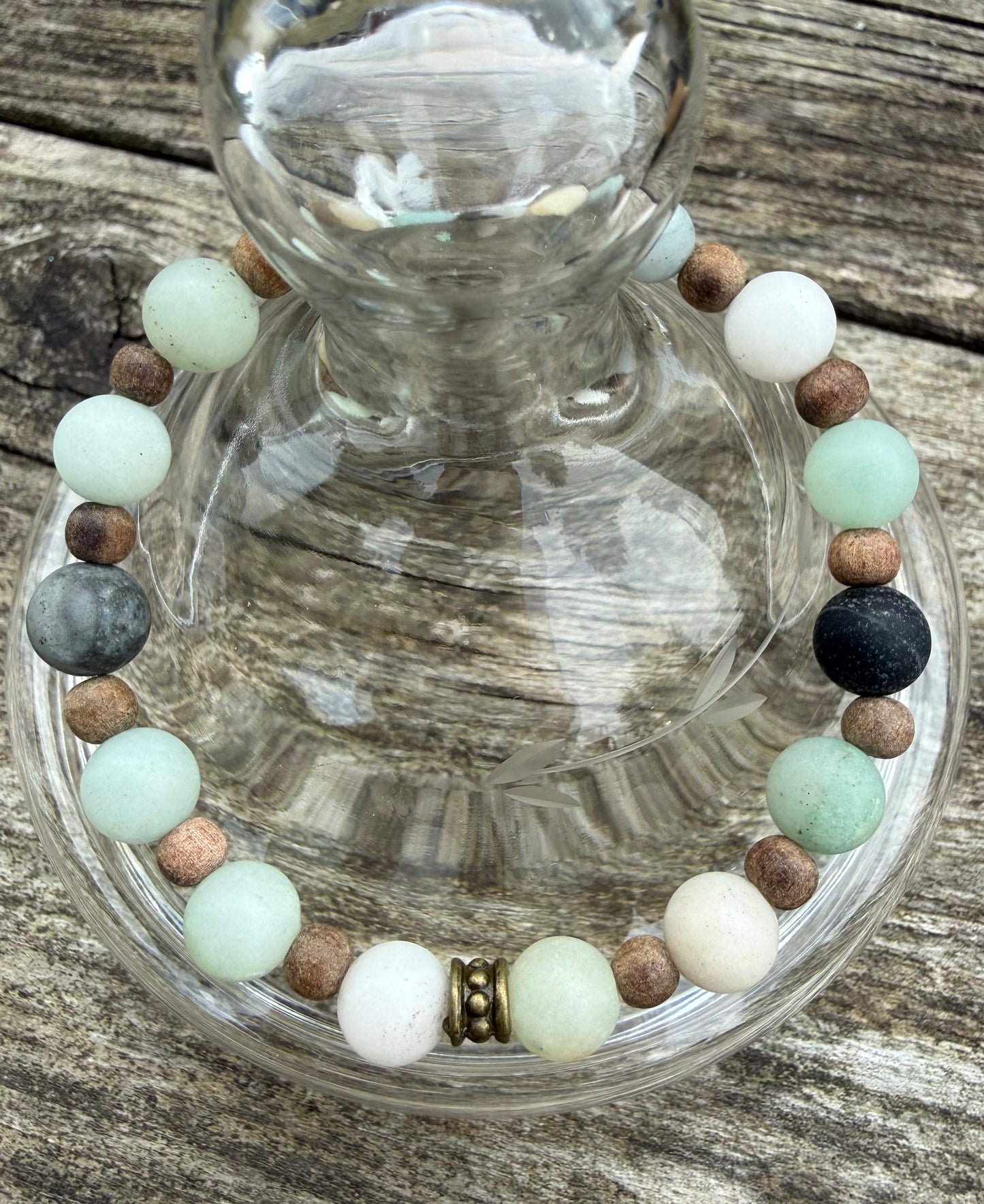 Matte Mixed Amazonite with Wood Beads Stretch Bracelet