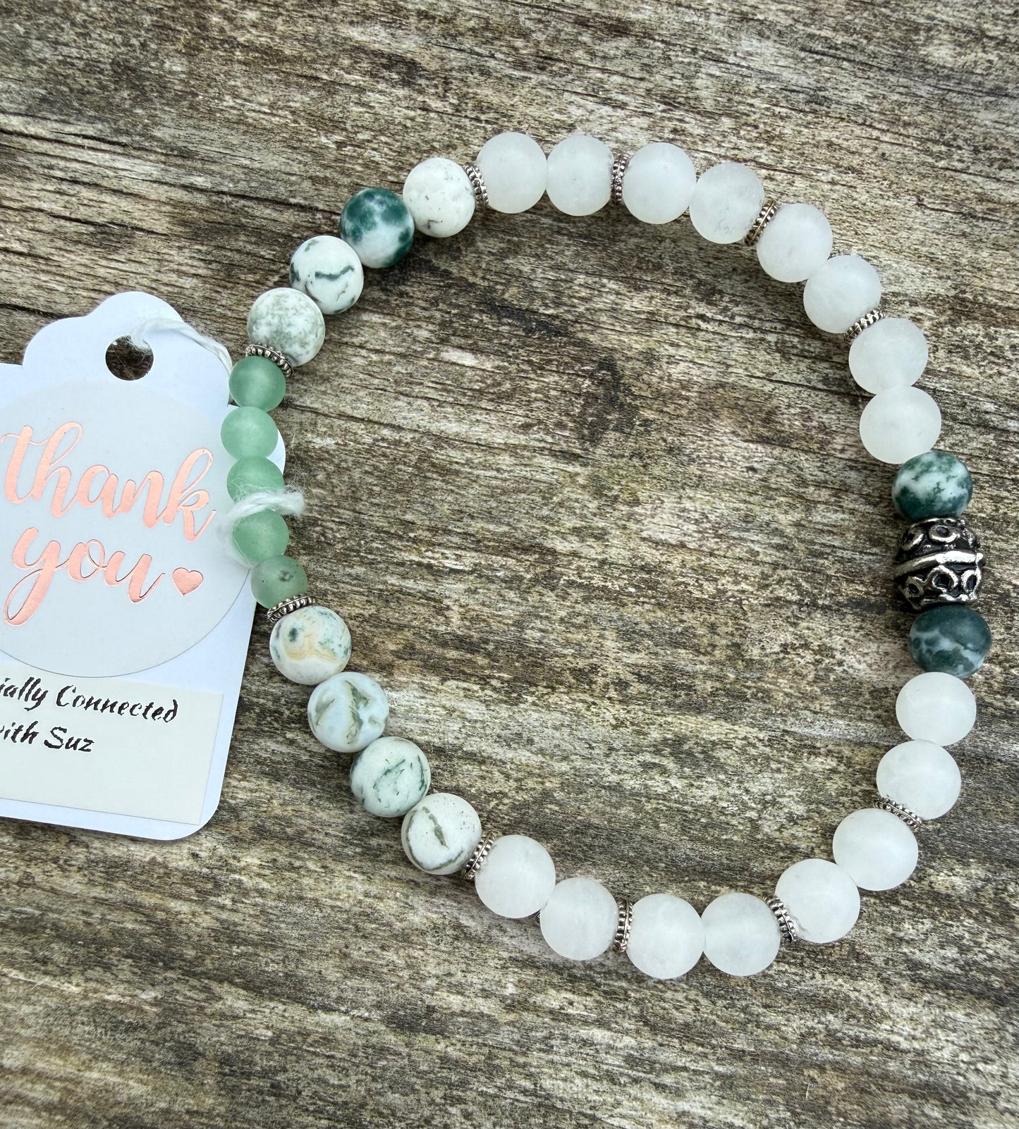 White Jade, Aventurine & Moss Tree Agate Stretch Bracelet
