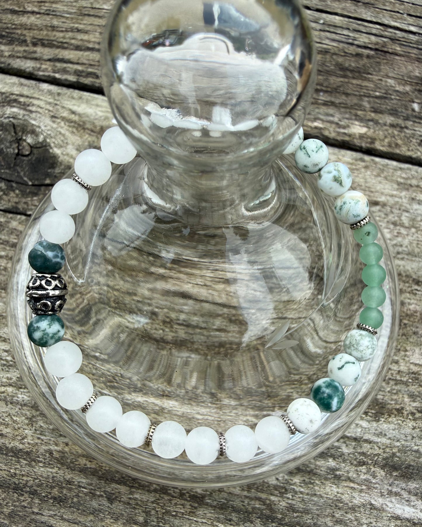 White Jade, Aventurine & Moss Tree Agate Stretch Bracelet