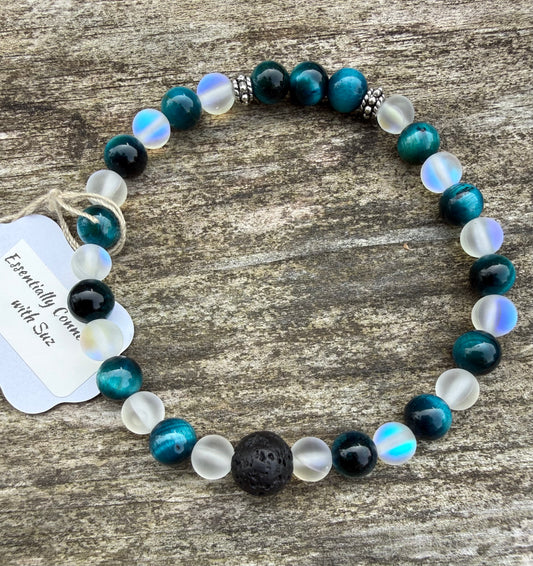 Blue Tiger's Eye & Frosted Quartz Stretch Bracelet
