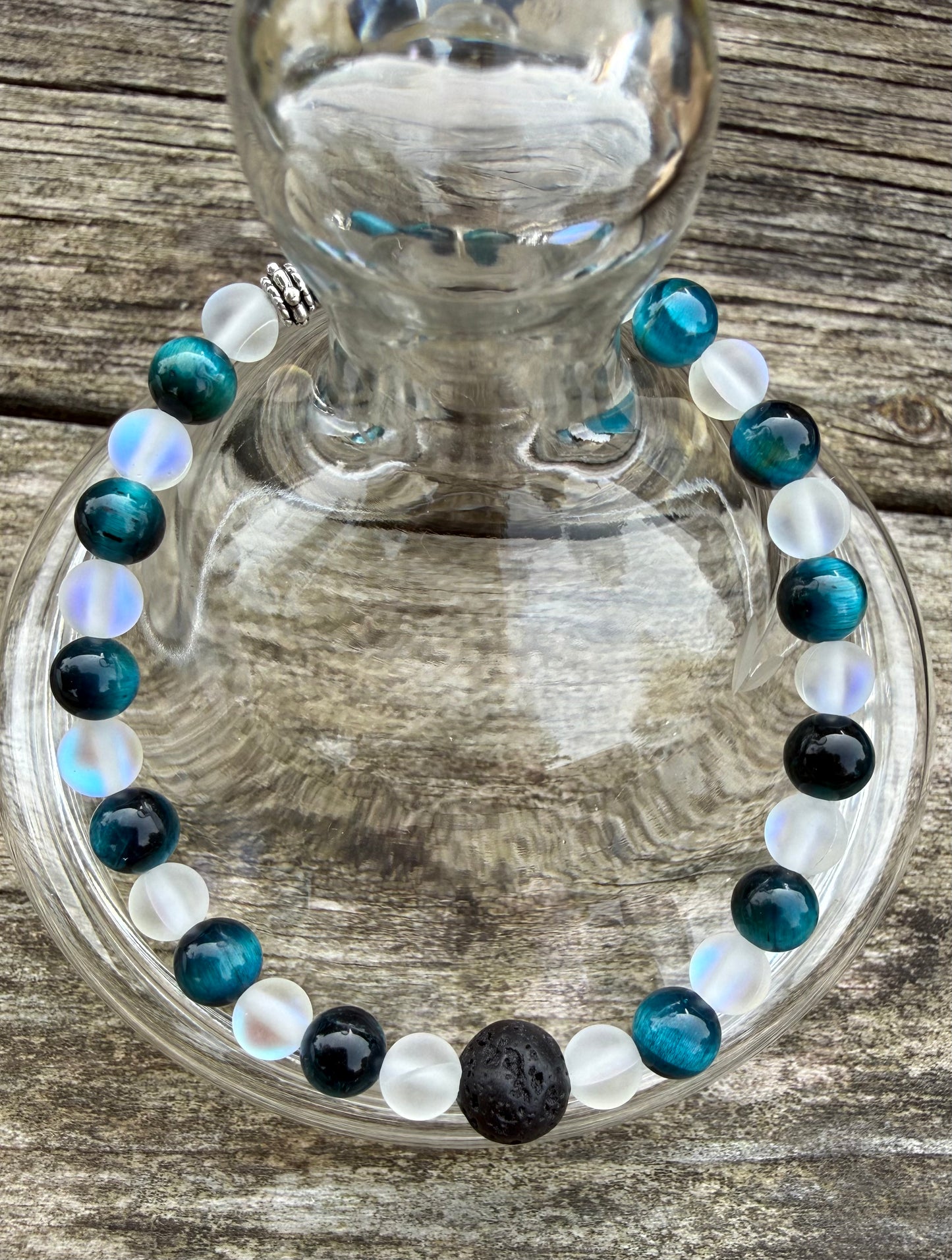 Blue Tiger's Eye & Frosted Quartz Stretch Bracelet