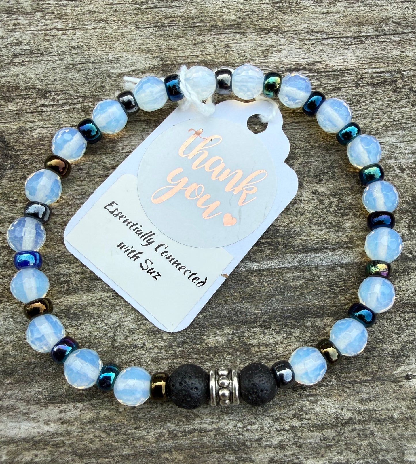 Opalite & Dark Metallic Miyuki Seed Beads Stretch Bracelet