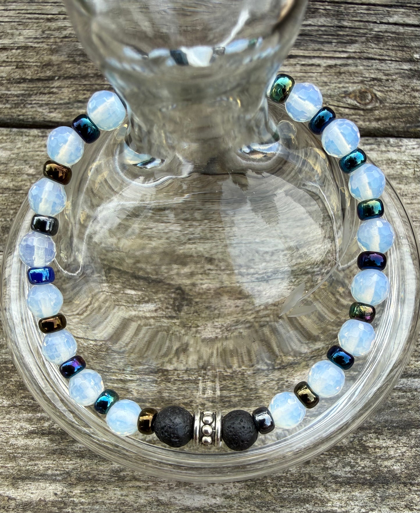 Opalite & Dark Metallic Miyuki Seed Beads Stretch Bracelet