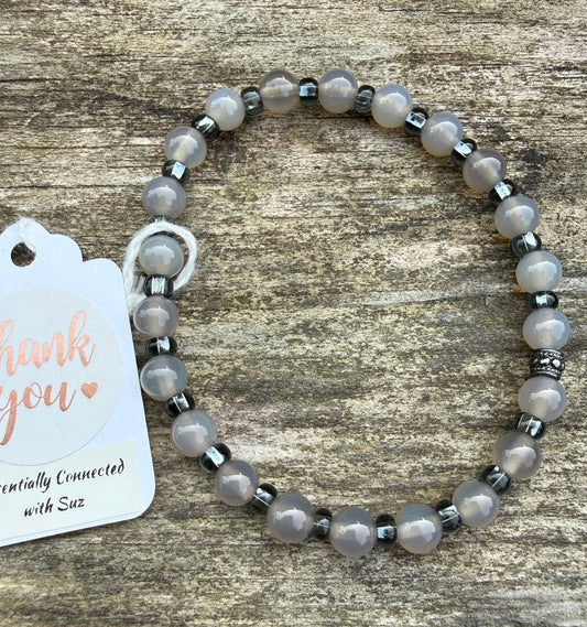 Grey Agate & Miyuki Seed Beads Stretch Bracelet