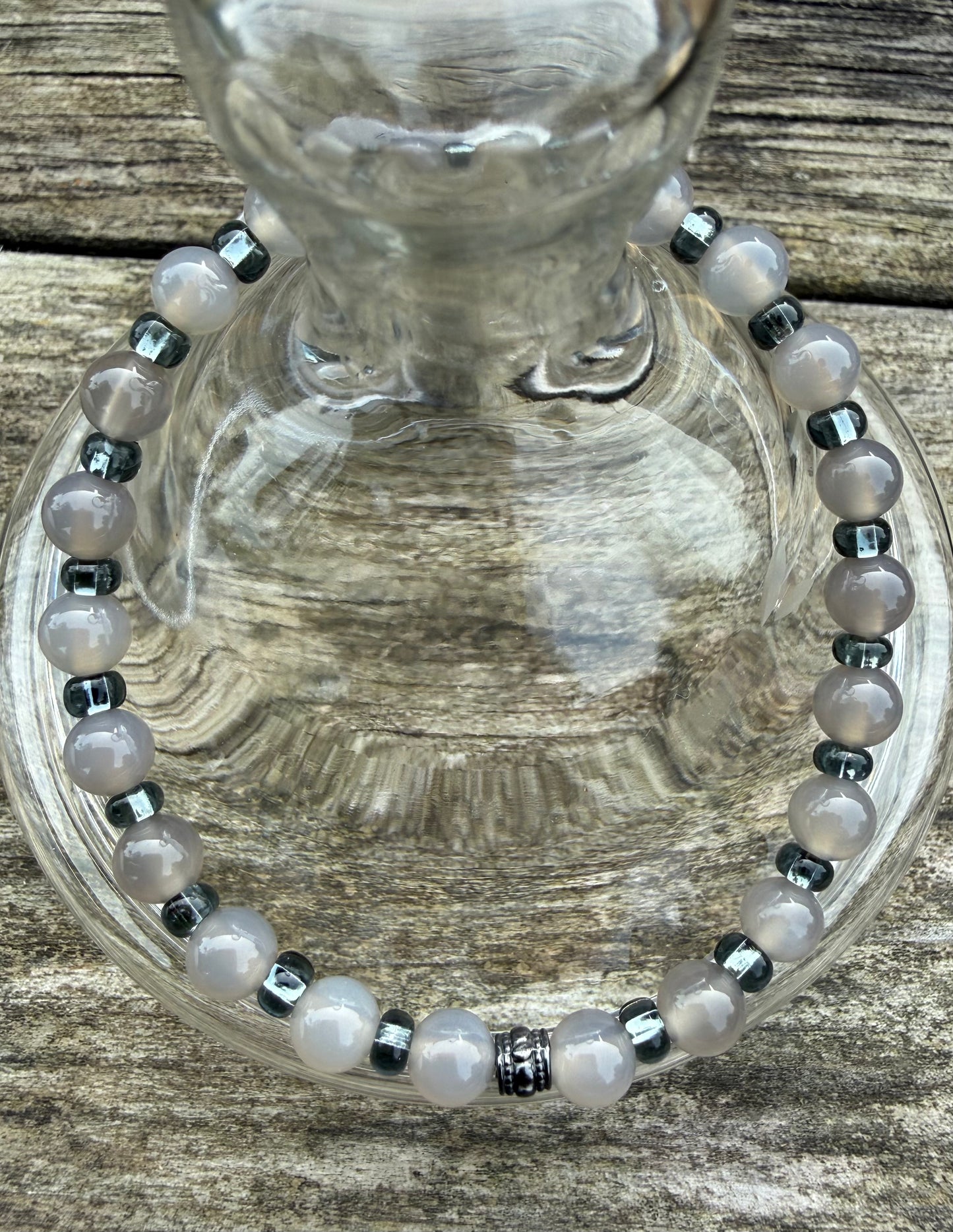 Grey Agate & Miyuki Seed Beads Stretch Bracelet