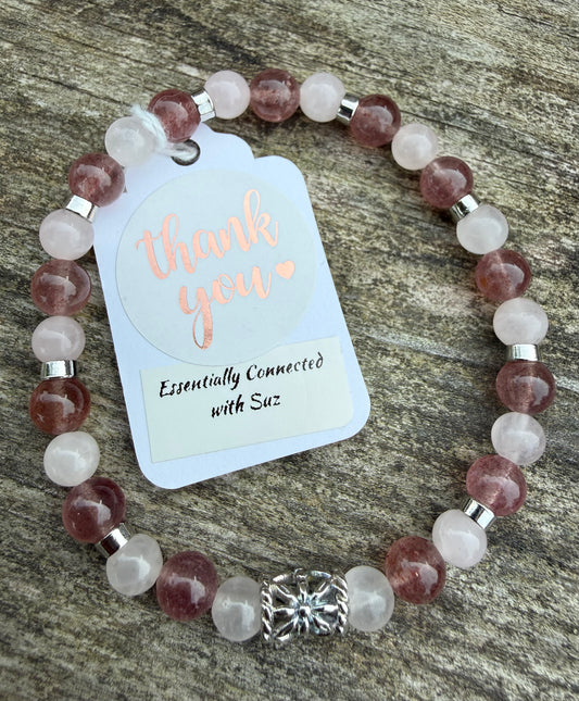 Rose Quartz & Strawberry Quartz Stretch Bracelet