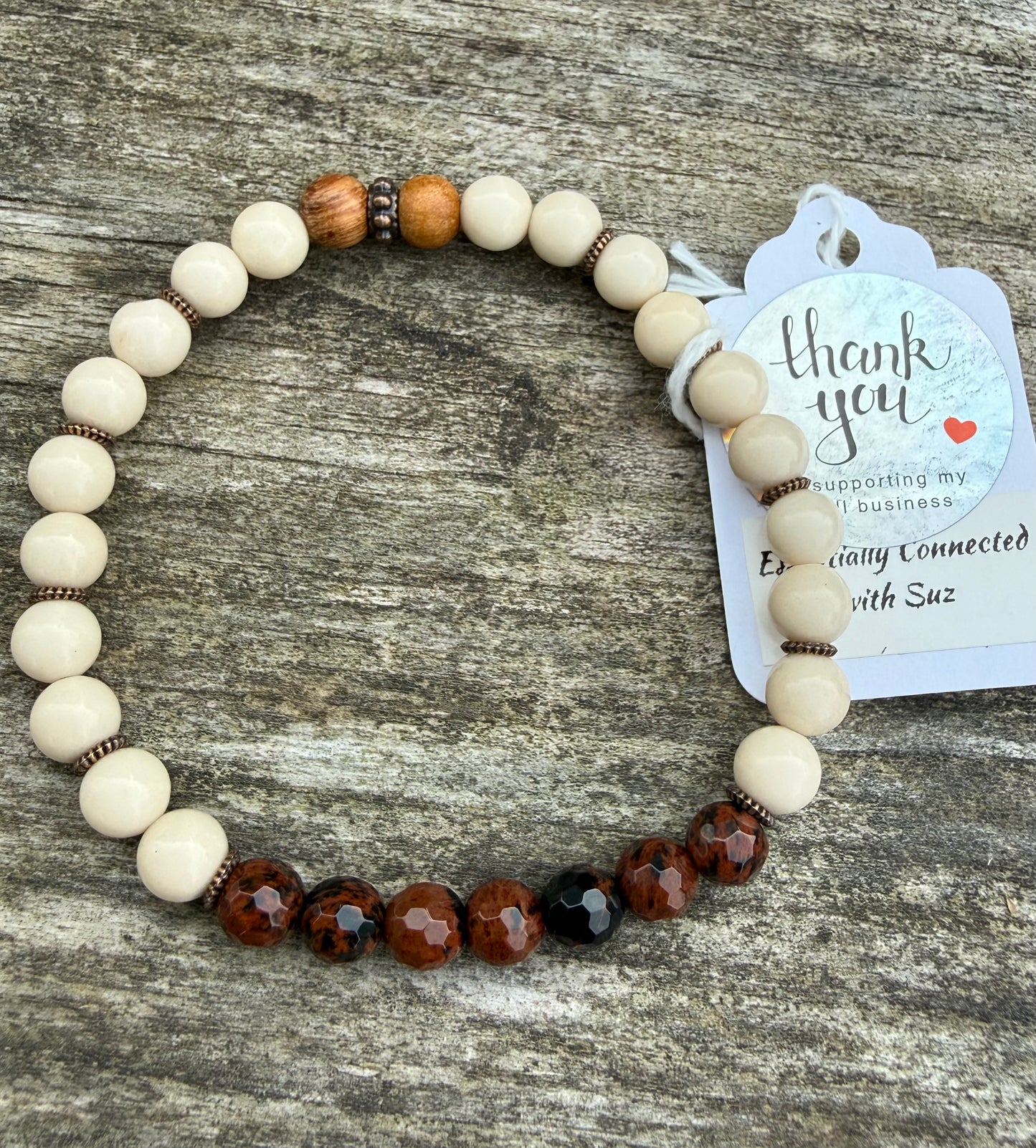 Fossil Jasper & Faceted Red Tiger's Eye Stretch Bracelet
