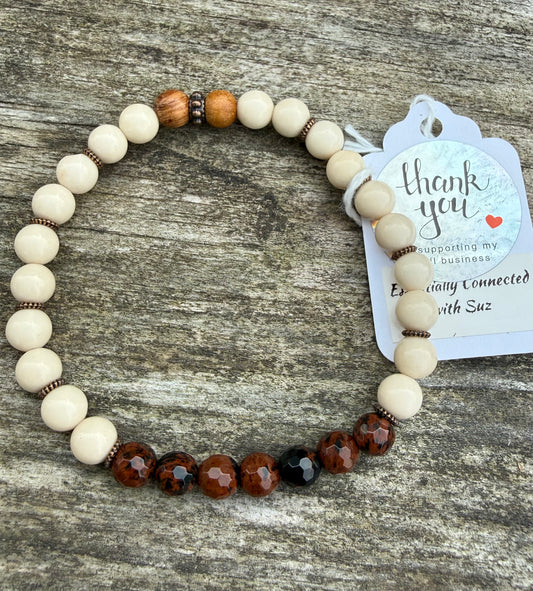 Fossil Jasper & Faceted Red Tiger's Eye Stretch Bracelet