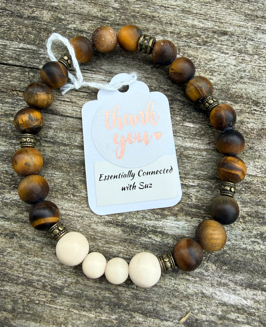 Matte Tiger's Eye & Fossil Jasper Stretch Bracelet