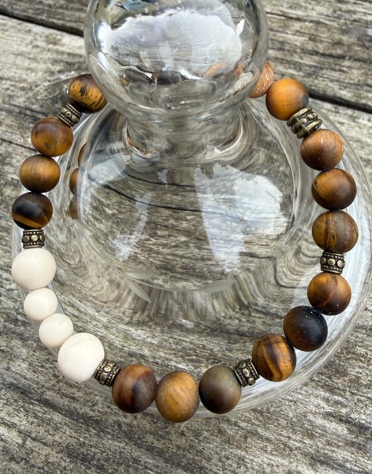 Matte Tiger's Eye & Fossil Jasper Stretch Bracelet