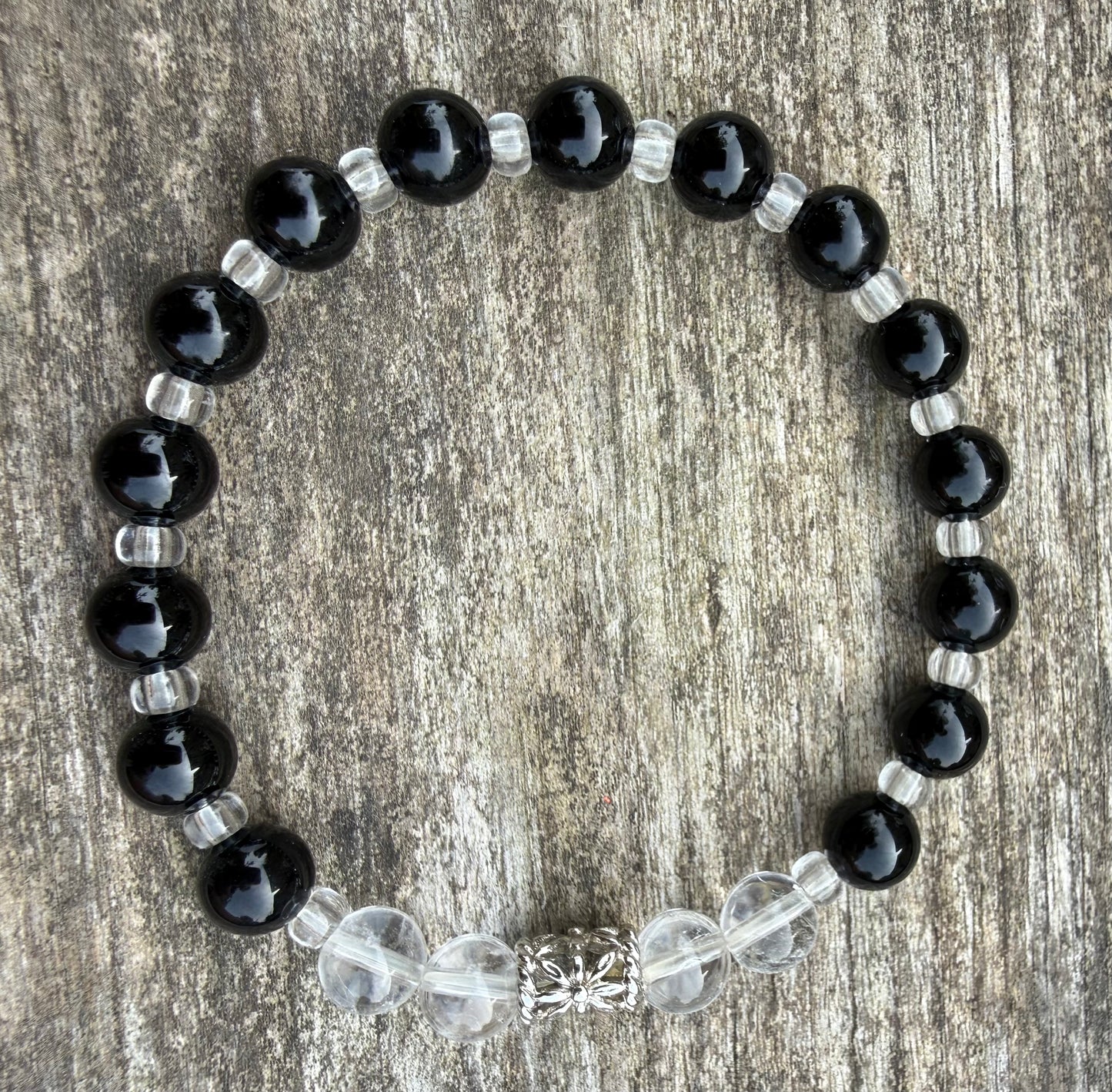Onyx, Quartz & Miyuki Seed Beads Stretch Bracelet