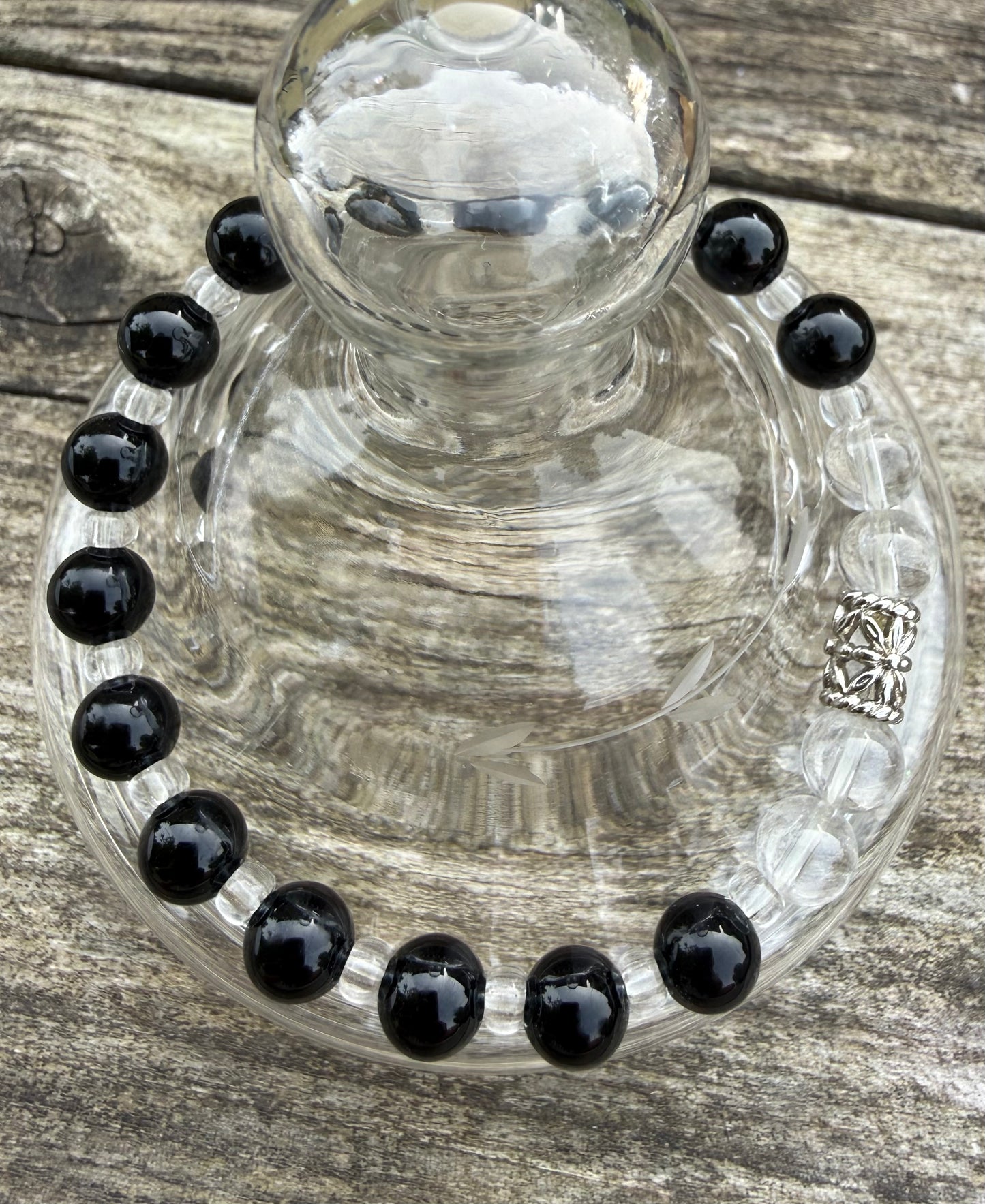 Onyx, Quartz & Miyuki Seed Beads Stretch Bracelet