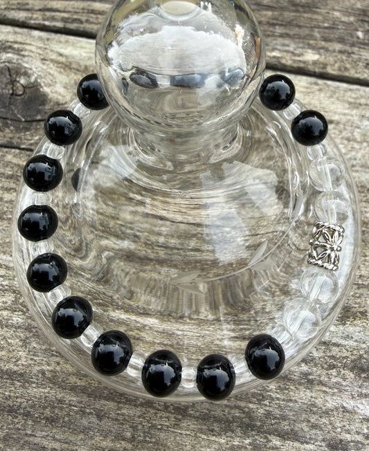 Onyx, Quartz & Miyuki Seed Beads Stretch Bracelet