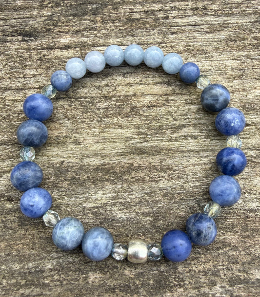 Sodalite, Aqua Jade & Czech Glass Stretch Bracelet