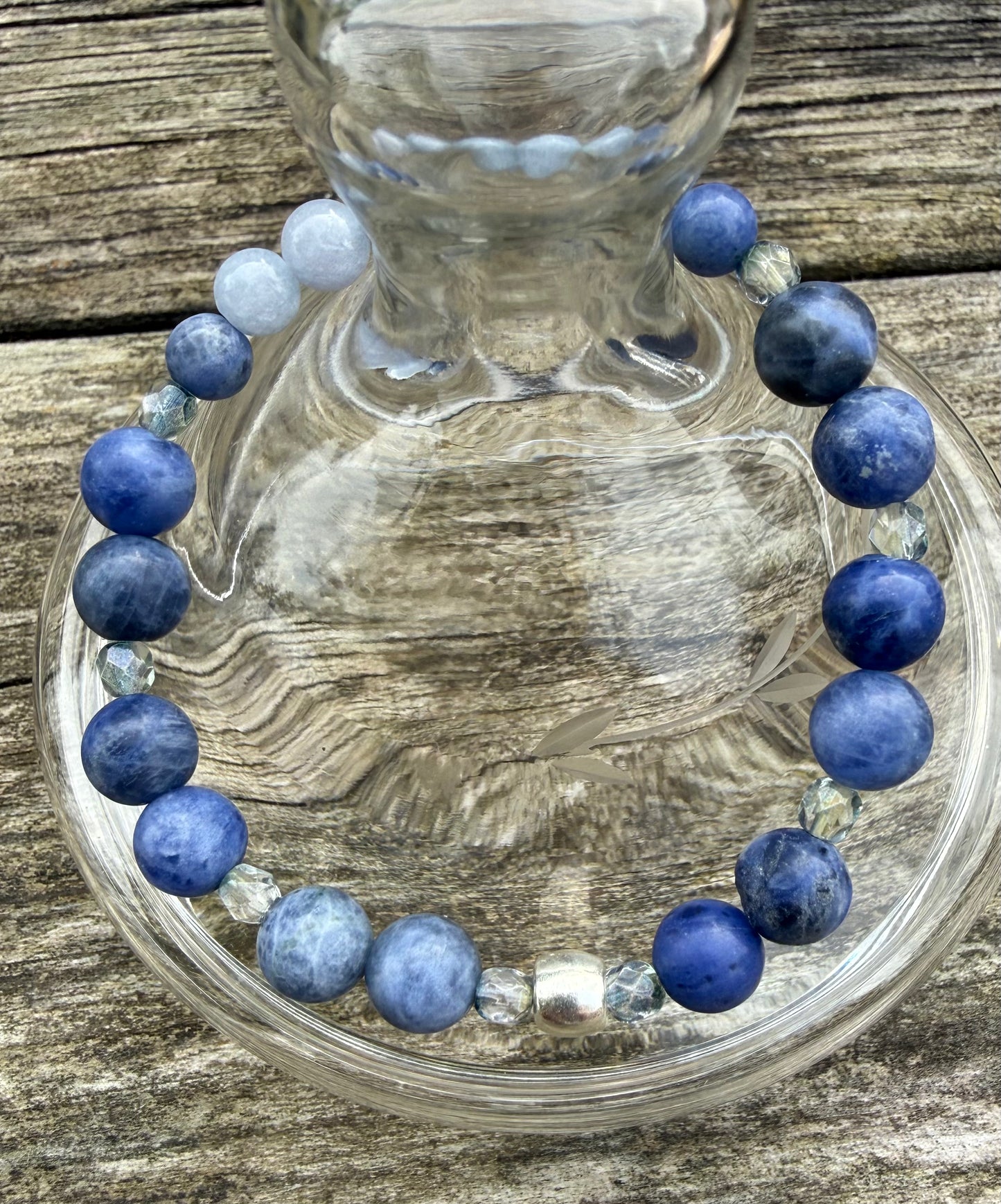 Sodalite, Aqua Jade & Czech Glass Stretch Bracelet
